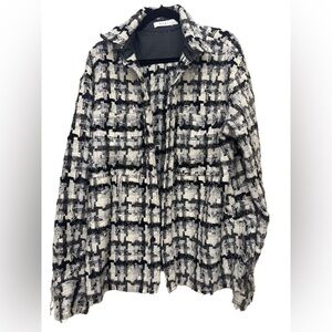 MNML Black and White Blazer with Geometric Design